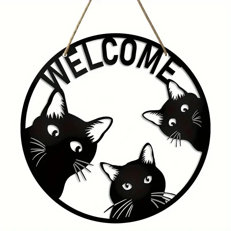 Letrero de madera de gato Bienvenido