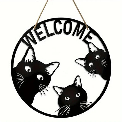 Letrero de madera de gato Bienvenido