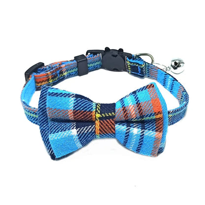 Cute Plaid Pet Collar with Bow Tie & Bell