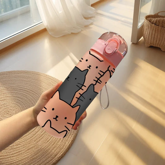 Cartoon Cat Print Water Bottle