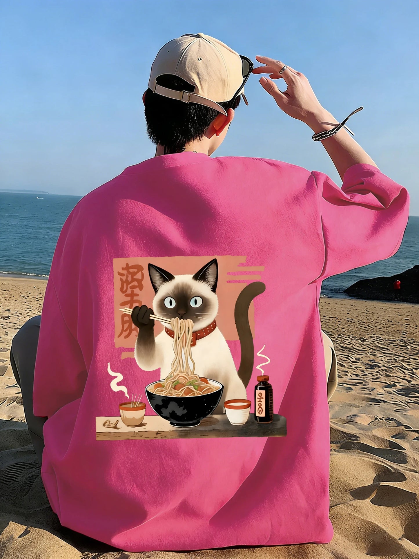 Siamese Cat Eat Noodles T-Shirt