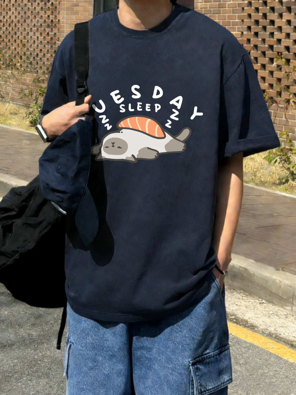 Sleeping Cat Cotton Graphic T-Shirt