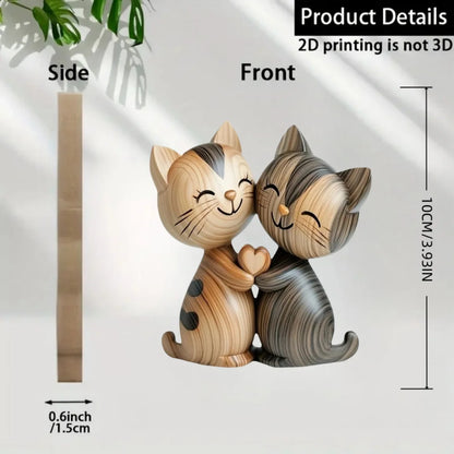 Wooden Kitten Couple Sculpture