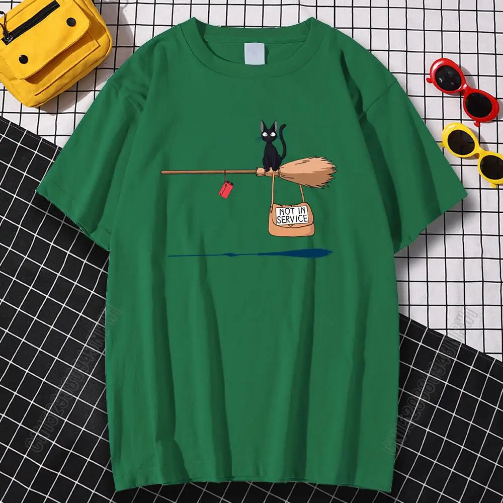Cat On Magic Broom T Shirt