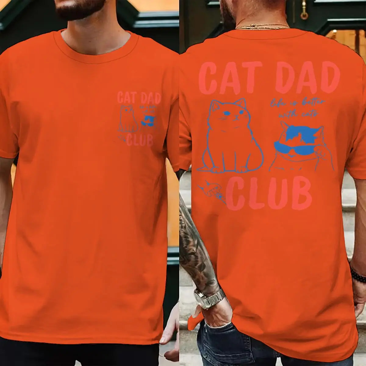 Cat Dad Club T-Shirt with Front and Back Graphics
