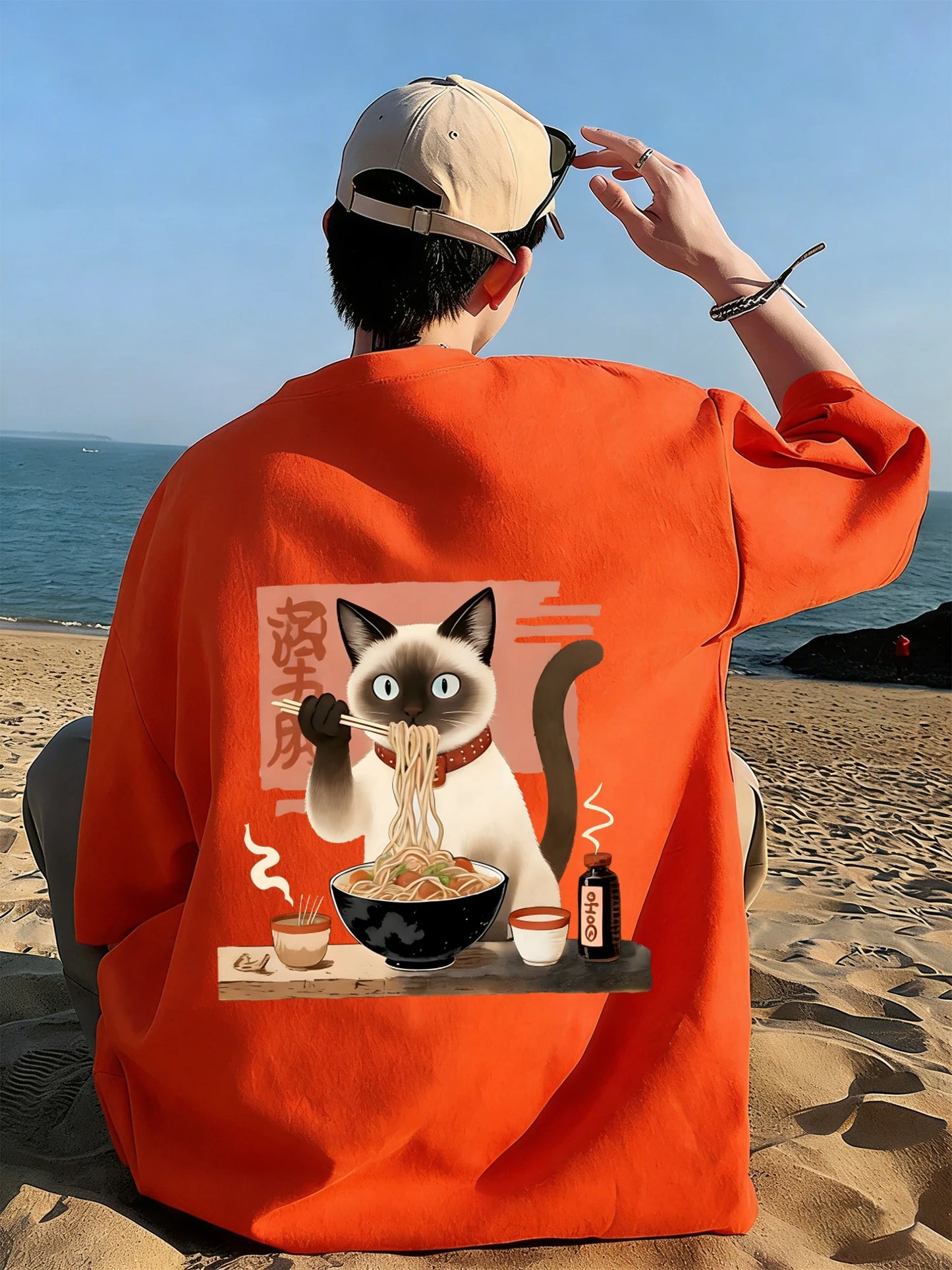 Siamese Cat Eat Noodles T-Shirt