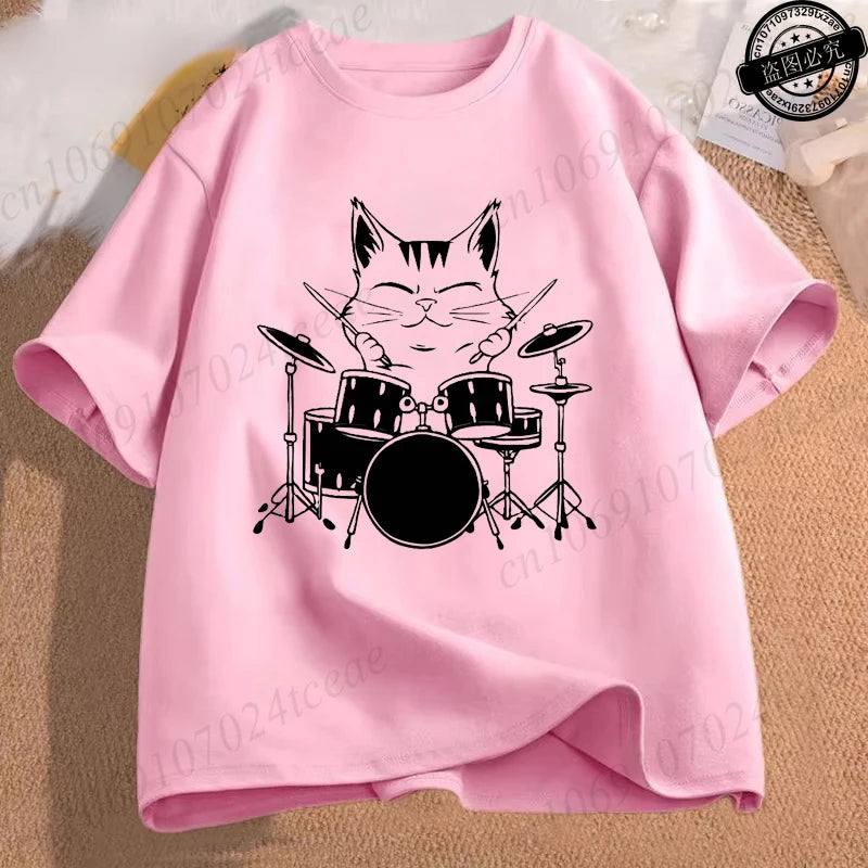 Drumming Cat Music T Shirt