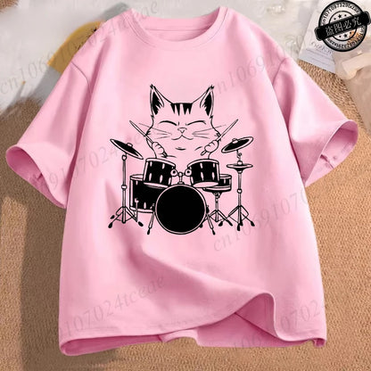 Drumming Cat Music T Shirt