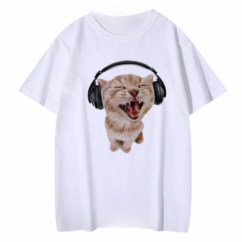 Women's Cat Headphones Graphic T-Shirt