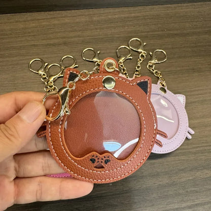 Pendentif de sac photo en cuir chat