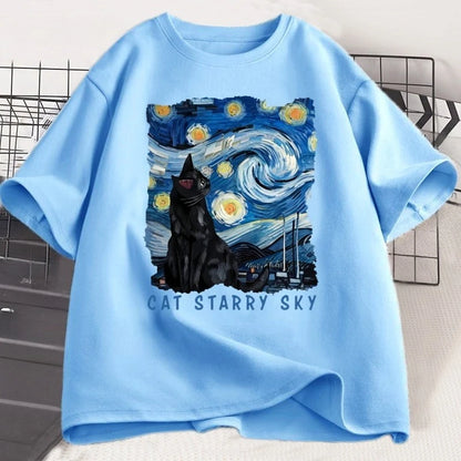 Black Cat "Starry Sky Night" T-Shirt