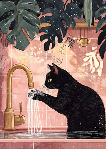 Black Cat Bathroom Wall Art Decor