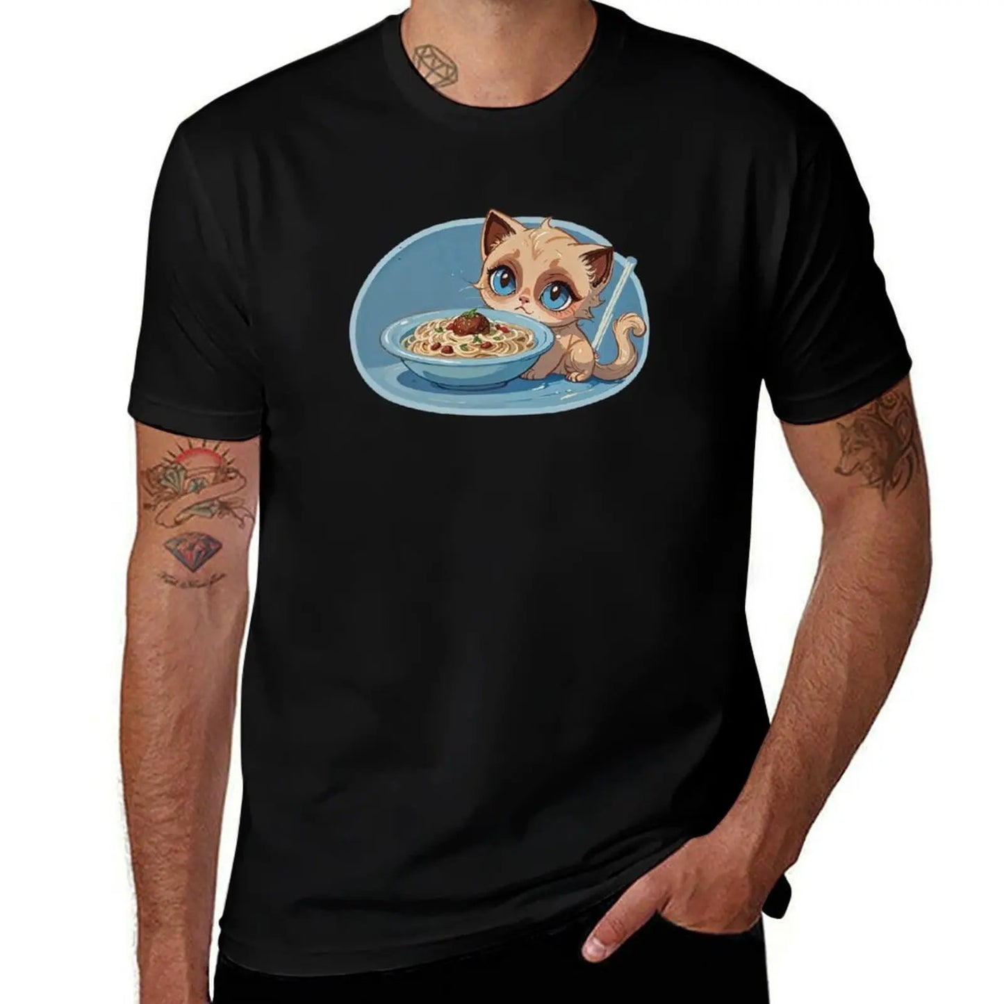 Gatto siamese con camicia di pasta bowl