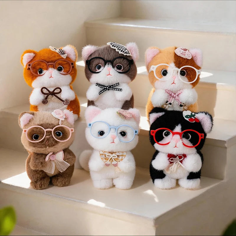 Cat Plush with Glasses and Bow Details