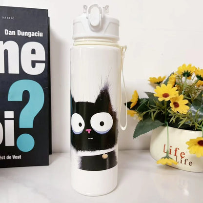 Bouteille d'eau de dessin animé de chat noir