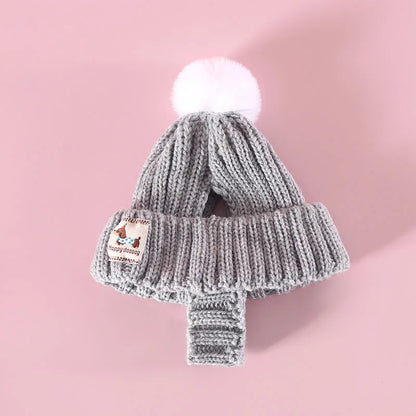 Ribbed Knit Pet Hat with Contrasting Pom-Pom