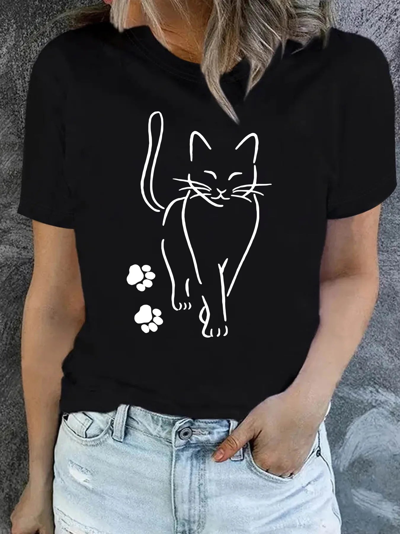 T-shirt con stampa gatto e zampa da donna