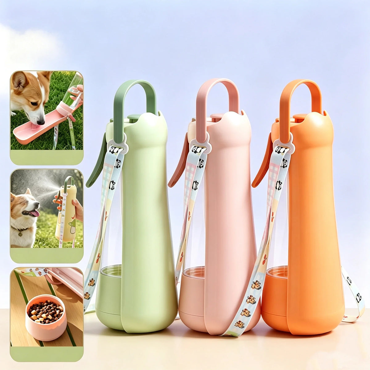 3-in-1 Pet Water Bottle with Spray and Food Storage