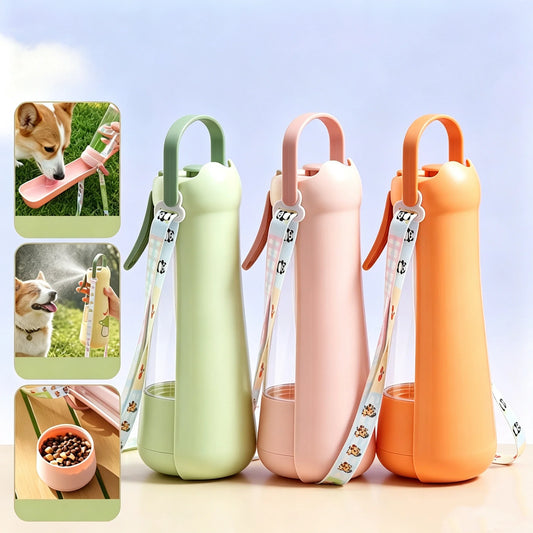 3-in-1 Pet Water Bottle with Spray and Food Storage