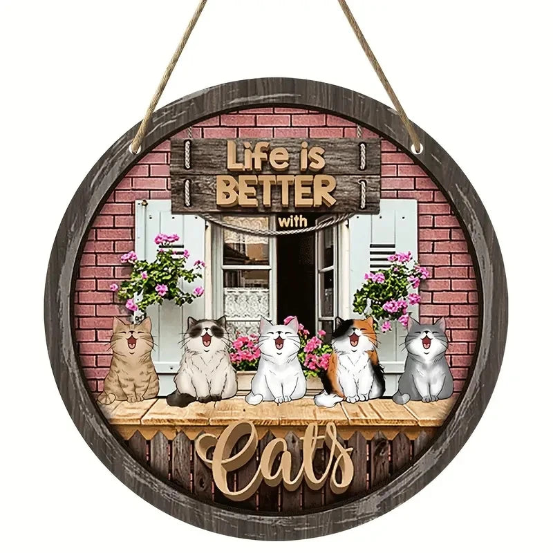 Letrero de madera de gato Bienvenido