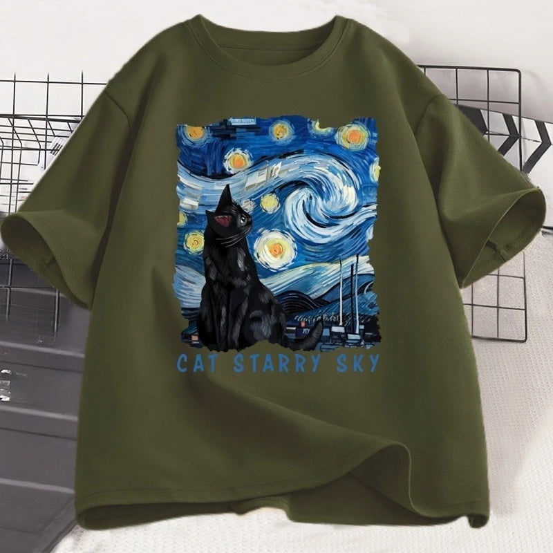 Black Cat "Starry Sky Night" T-Shirt