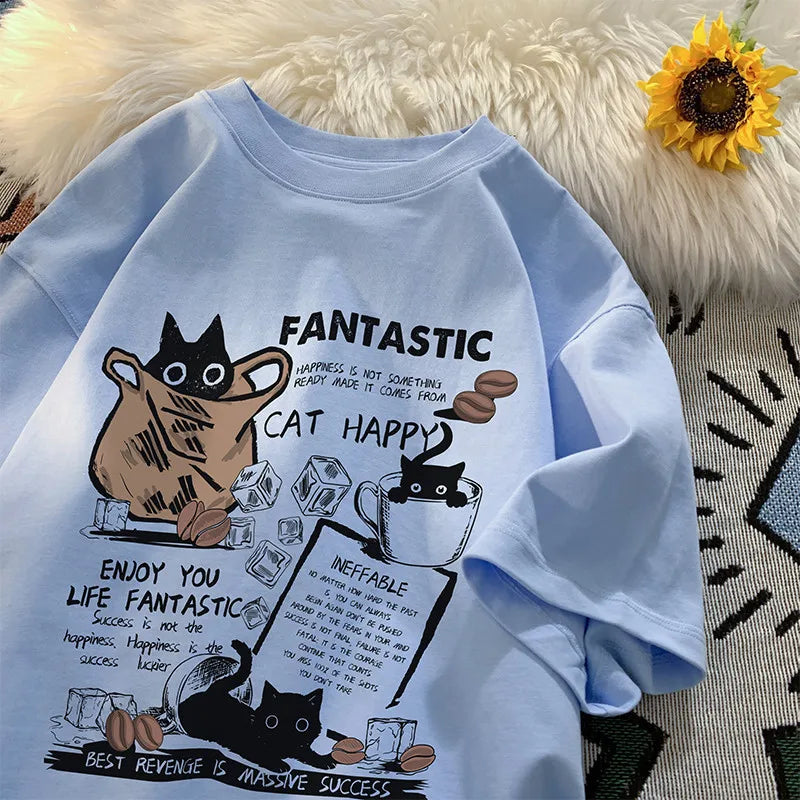 T-shirt sur le thème du chat heureux