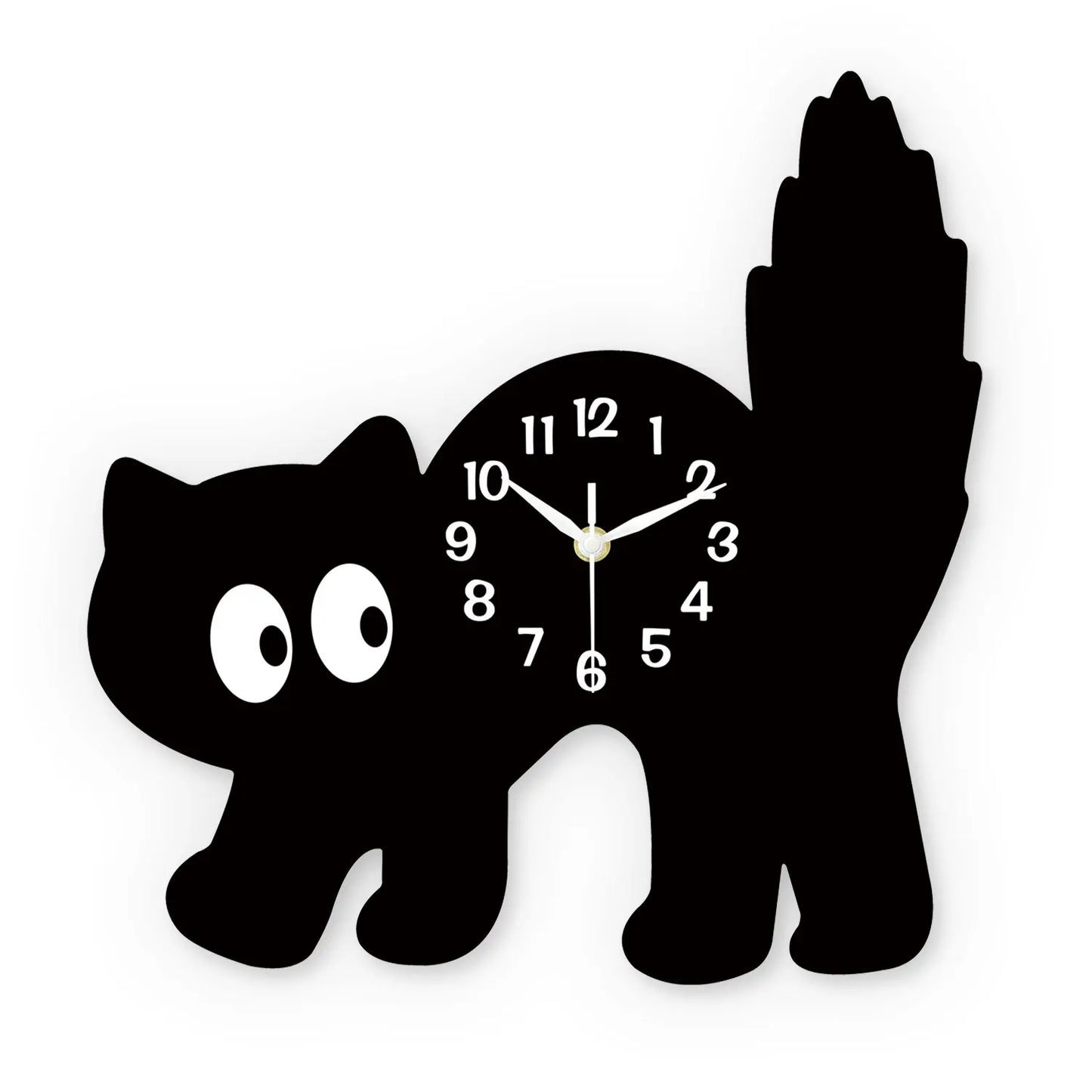 Fun Cute Black Cat Wooden Wall Clock