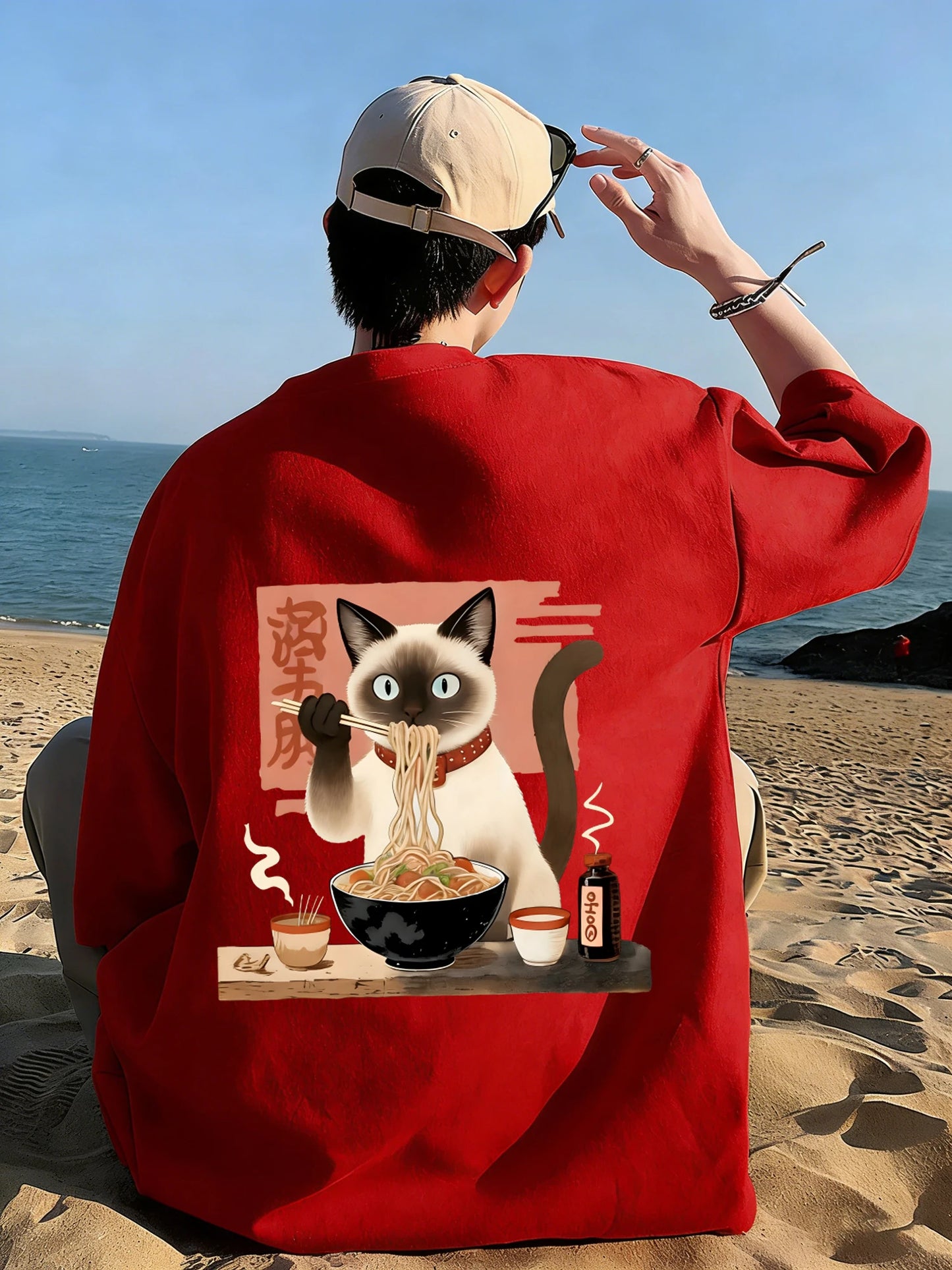 Siamese Cat Eat Noodles T-Shirt