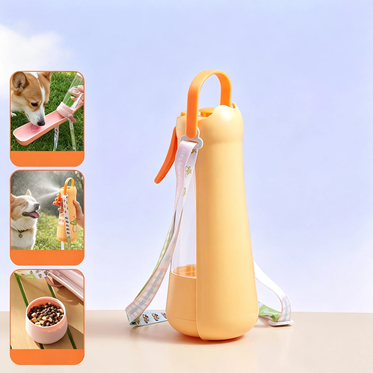 3-in-1 Pet Water Bottle with Spray and Food Storage