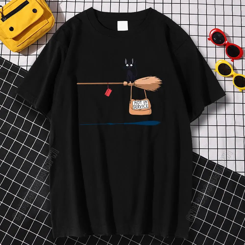 Cat On Magic Broom T Shirt