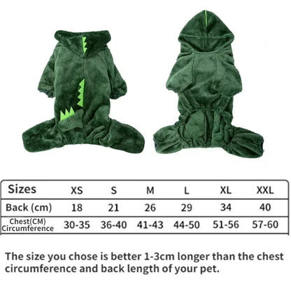 Dinosaurier-Outfit für Haustiere mit Kapuze in Blau oder Grün