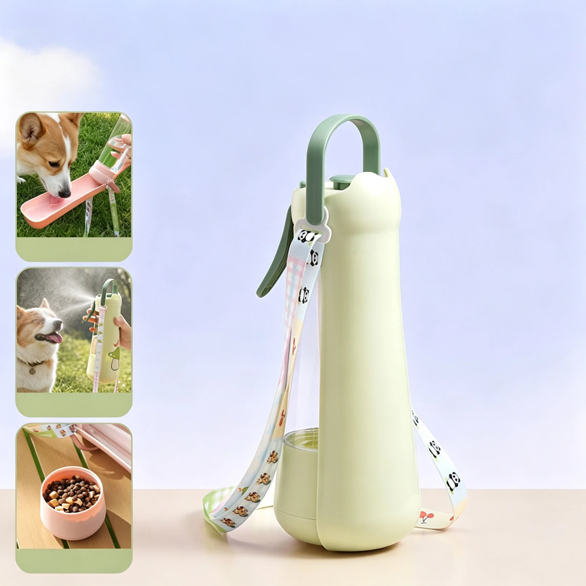 3-in-1 Pet Water Bottle with Spray and Food Storage