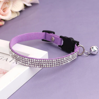 ปลอกคอแมวหนัง Rhinestone