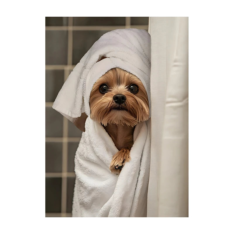 Art mural mignon de serviette de chiens de douche
