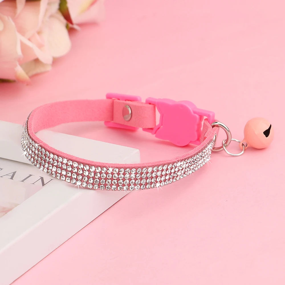 ปลอกคอแมวหนัง Rhinestone