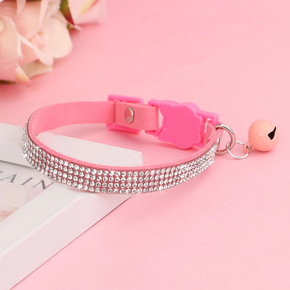 ปลอกคอแมวหนัง Rhinestone
