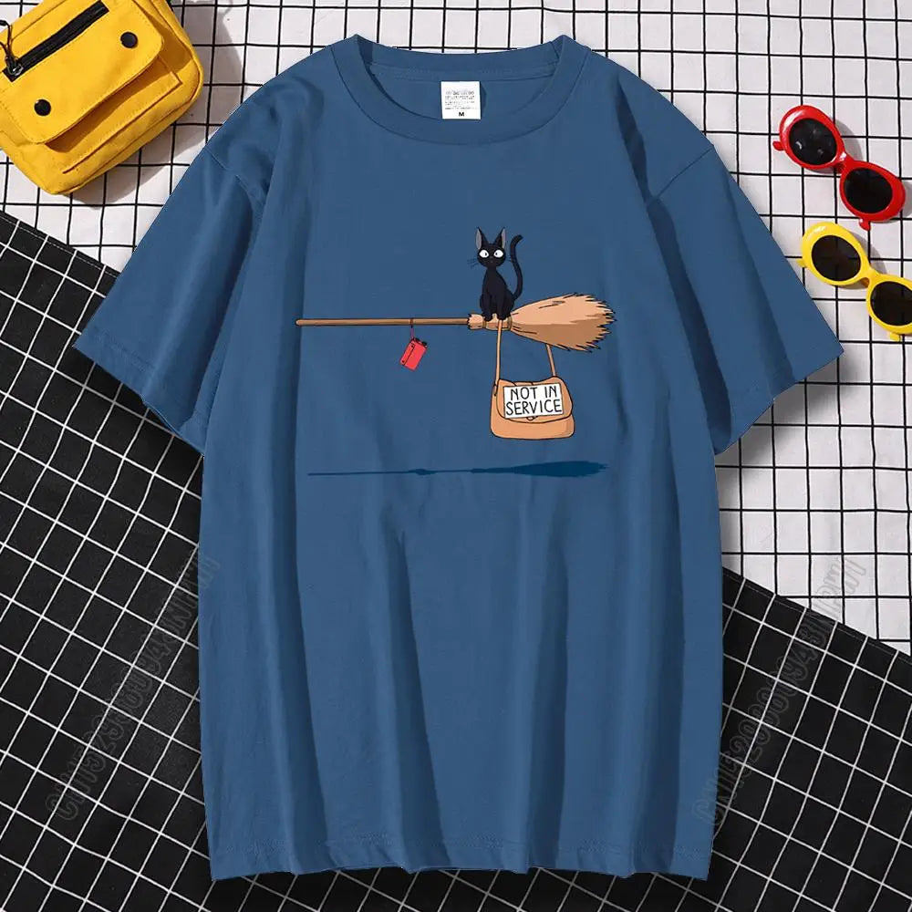 Cat On Magic Broom T Shirt
