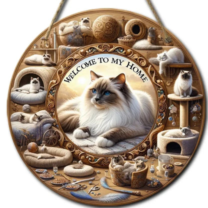 Letrero de madera de gato Bienvenido