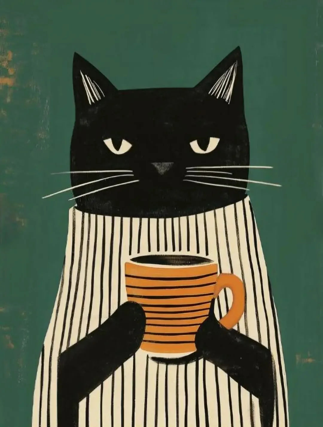 Schwarze Katze trinkt Kaffee-Poster