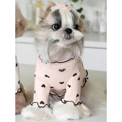 Heart-Print Waffle Dog Shirt with Ruffle Edges