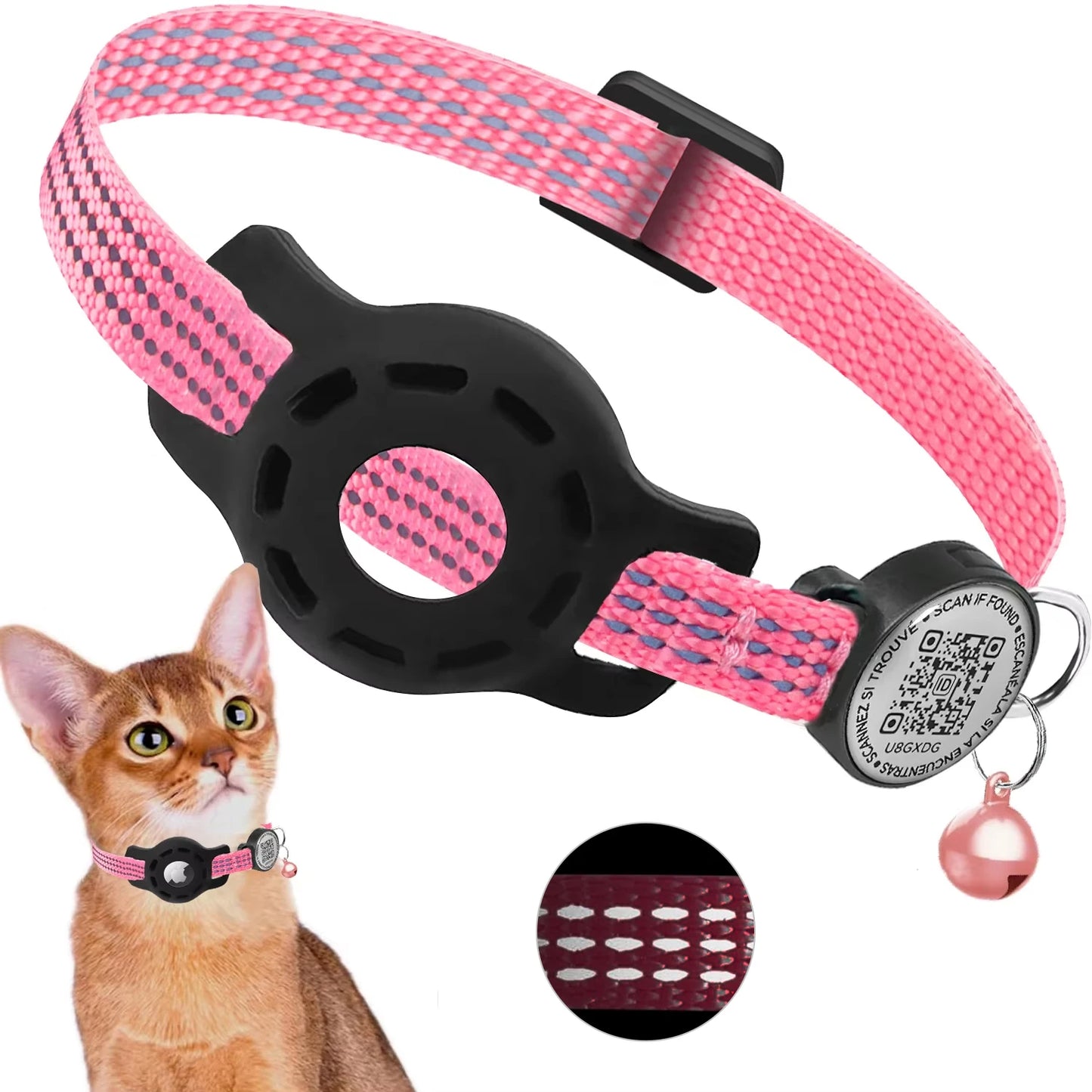 Cat GPS Collar with QR Code & AirTag Case