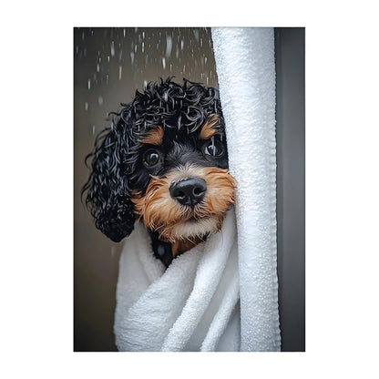 Art mural mignon de serviette de chiens de douche