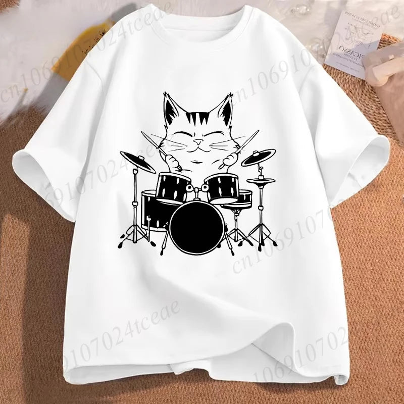 Drumming Cat Music T Shirt