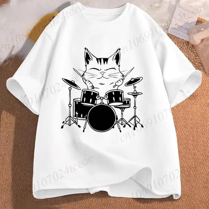 Drumming Cat Music T Shirt