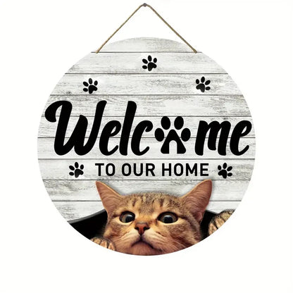 Letrero de madera de gato Bienvenido