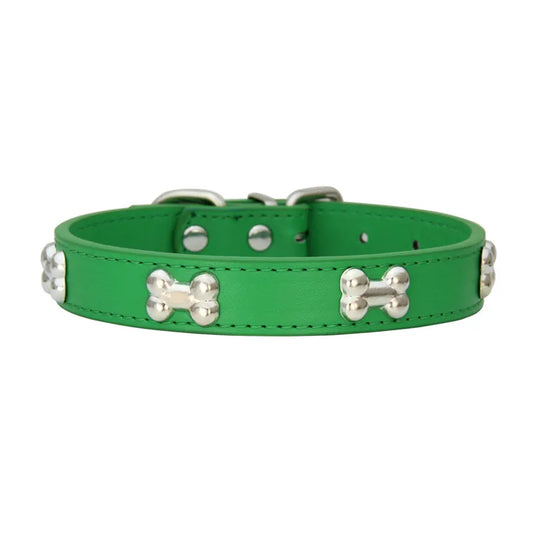 Colorful Dog Collar with Bone Studs
