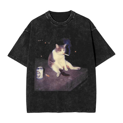 Cat Cigar Meme Washed T-Shirt