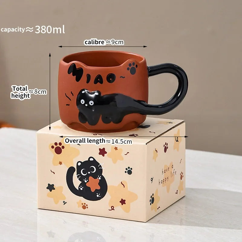 กาแฟแก้วมัคน่ารักแมวดำ