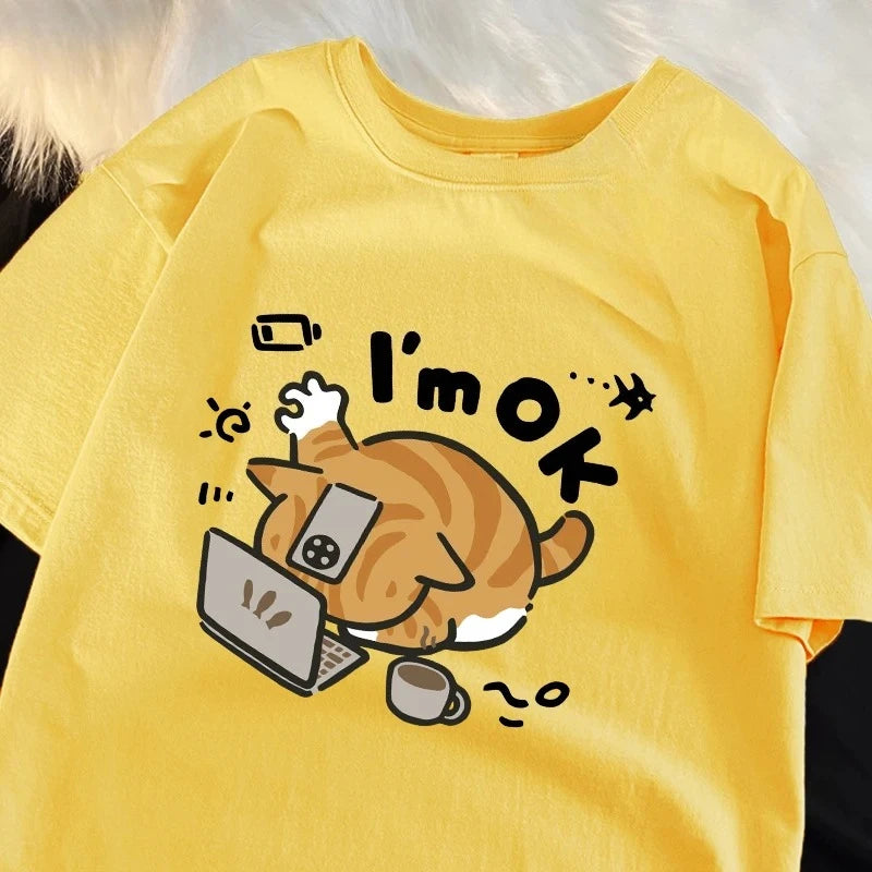 I'm OK Orange Cat Print T-Shirt
