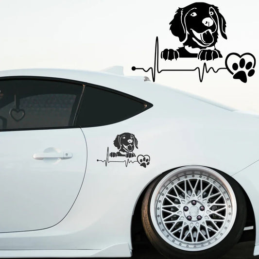 Peeking Dog Heartbeat Car Decal